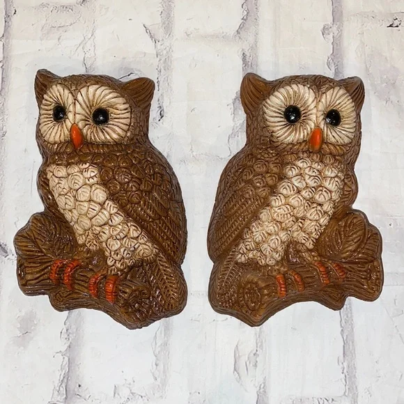 Vintage 70s Owl Pair Set of Two Foam Wall Hangings MCM - Picture 2 of 9